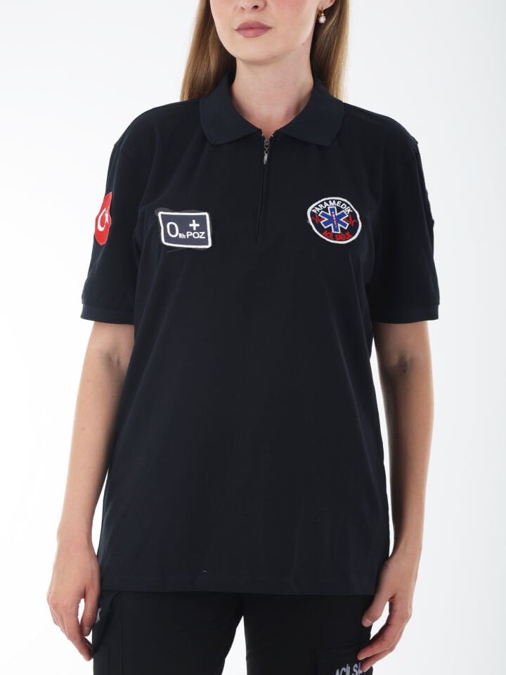 Paramedik Fermuarlı Lacivert Penye T-shirt (Unisex)