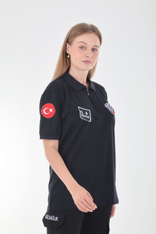 Paramedik Fermuarlı Lacivert Penye T-shirt (Unisex)