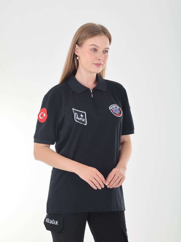 Paramedik Fermuarlı Lacivert Penye T-shirt (Unisex)