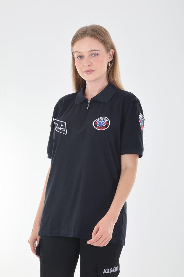 Paramedik Fermuarlı Lacivert Penye T-shirt (Unisex)