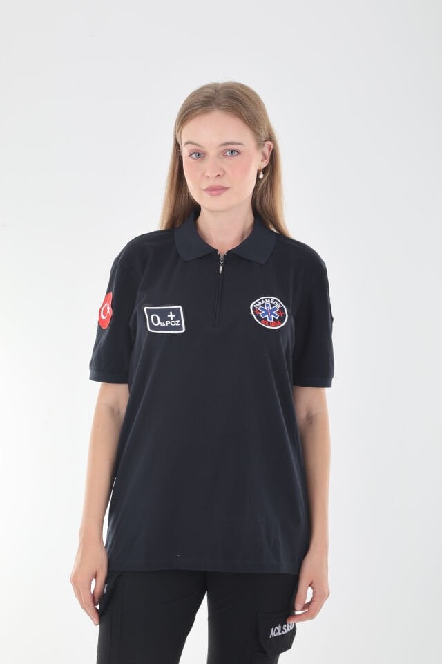 Paramedik Fermuarlı Lacivert Penye T-shirt (Unisex)