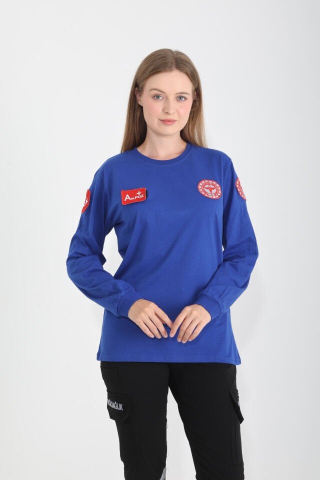 112 Acil Sağlık Sax Mavisi Penye Uzun Kollu T-shirt (Unisex)
