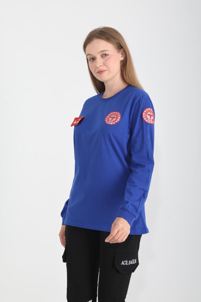 112 Acil Sağlık Sax Mavisi Penye Uzun Kollu T-shirt (Unisex)