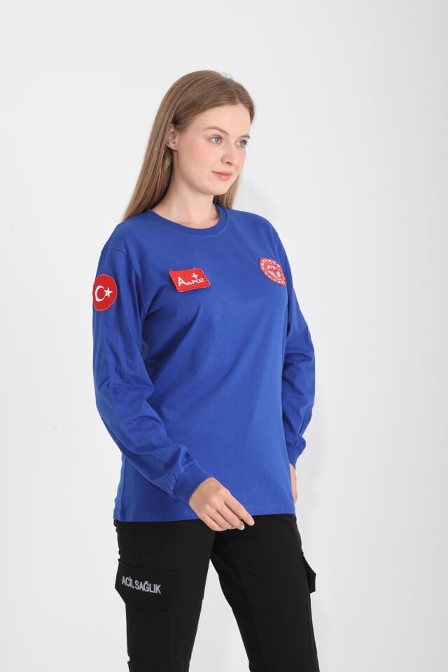 112 Acil Sağlık Sax Mavisi Penye Uzun Kollu T-shirt (Unisex)