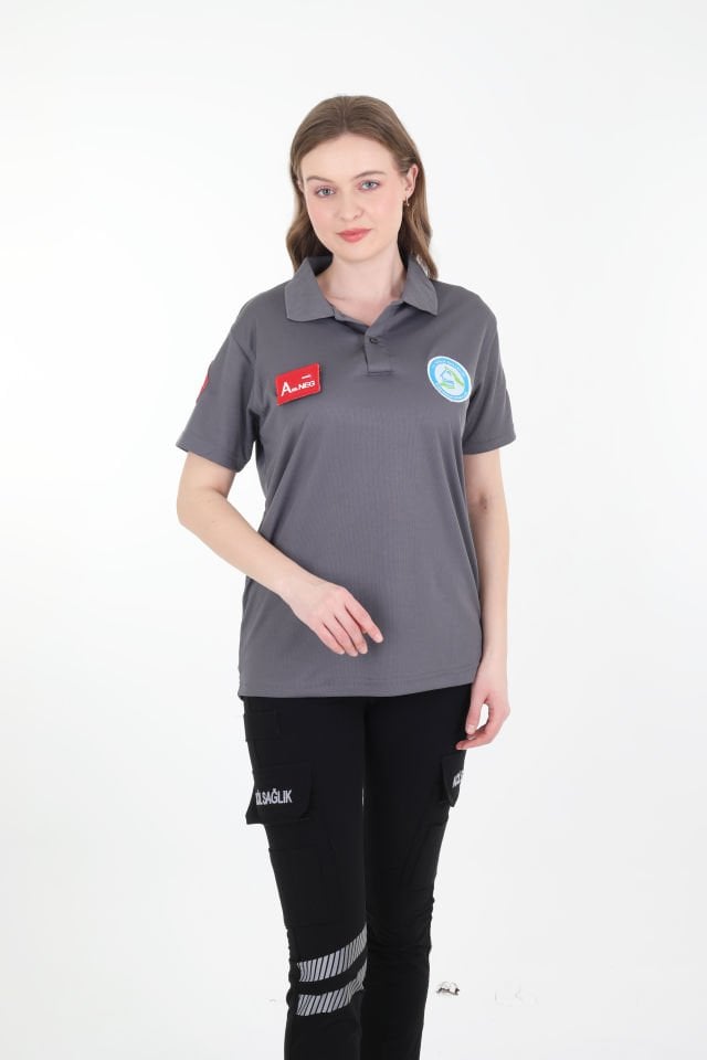 Evde Sağlık Füme Polo Yaka Comfort T-shirt (Unisex-Fileli)