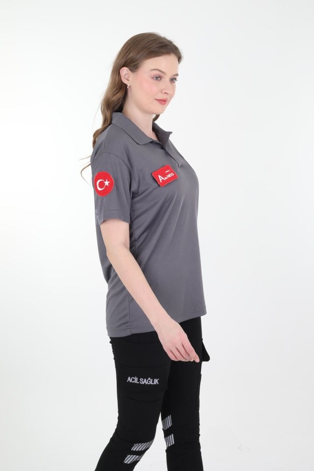Evde Sağlık Füme Polo Yaka Comfort T-shirt (Unisex-Fileli)
