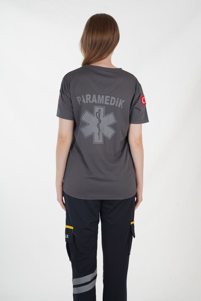 Yeni Paramedik Sıfır Yaka Füme Comfort T-shirt (Fileli-Unisex)