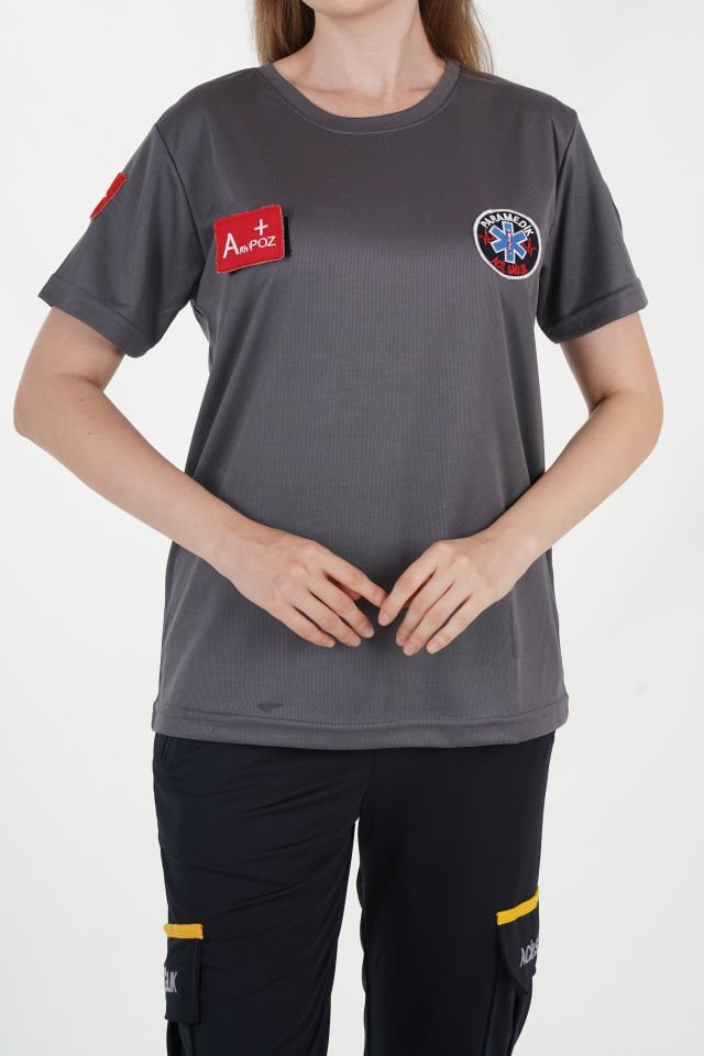 Yeni Paramedik Sıfır Yaka Füme Comfort T-shirt (Fileli-Unisex)