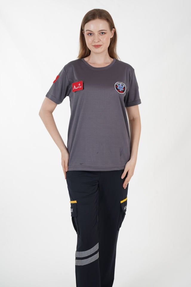 Yeni Paramedik Sıfır Yaka Füme Comfort T-shirt (Fileli-Unisex)