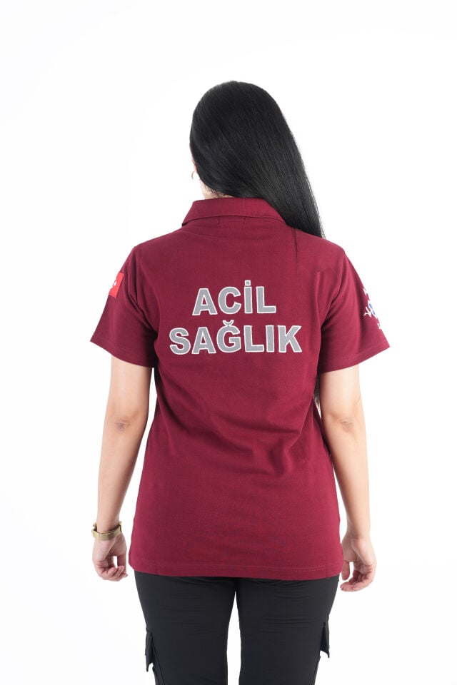 Ritimli Acil Sağlık Bordo Lacost Kısa Kol T-shirt (Unisex)