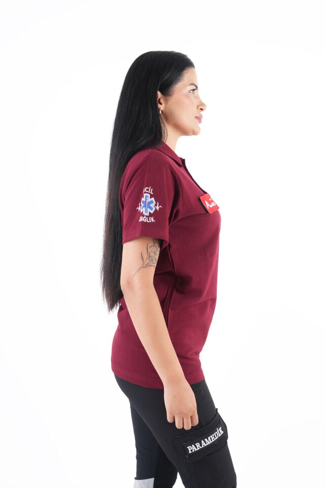 Ritimli Acil Sağlık Bordo Lacost Kısa Kol T-shirt (Unisex)