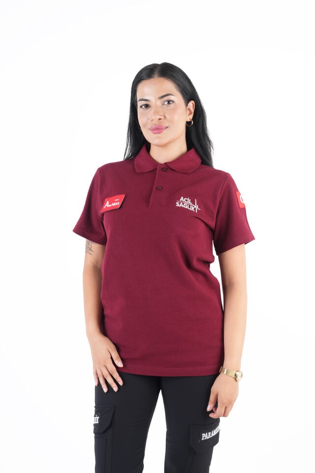 Ritimli Acil Sağlık Bordo Lacost Kısa Kol T-shirt (Unisex)
