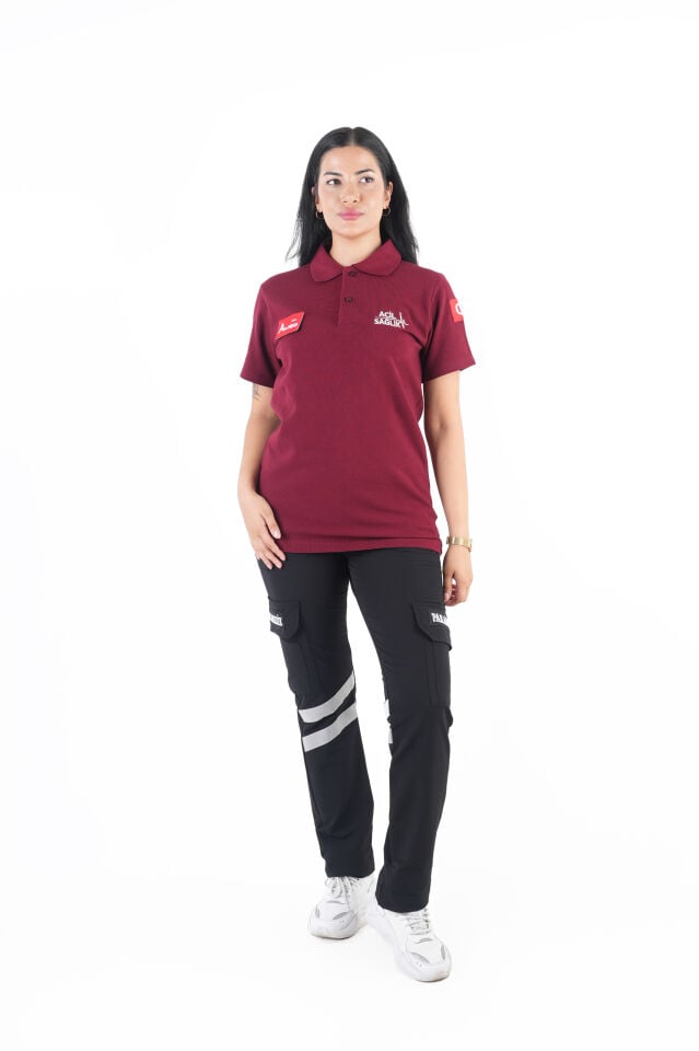 Ritimli Acil Sağlık Bordo Lacost Kısa Kol T-shirt (Unisex)