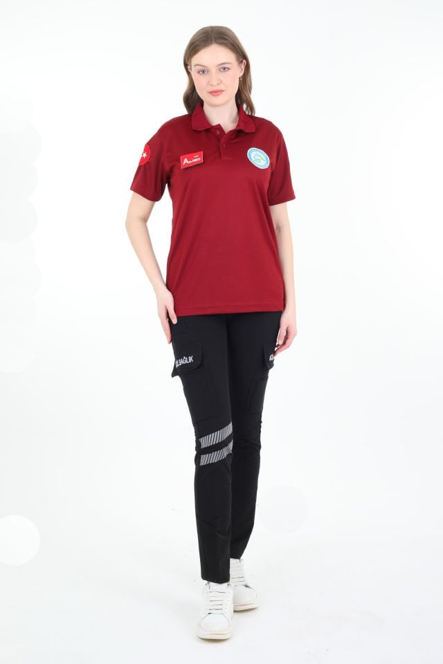 Evde Sağlık Bordo Polo Yaka Comfort T-shirt (Unisex-Fileli)