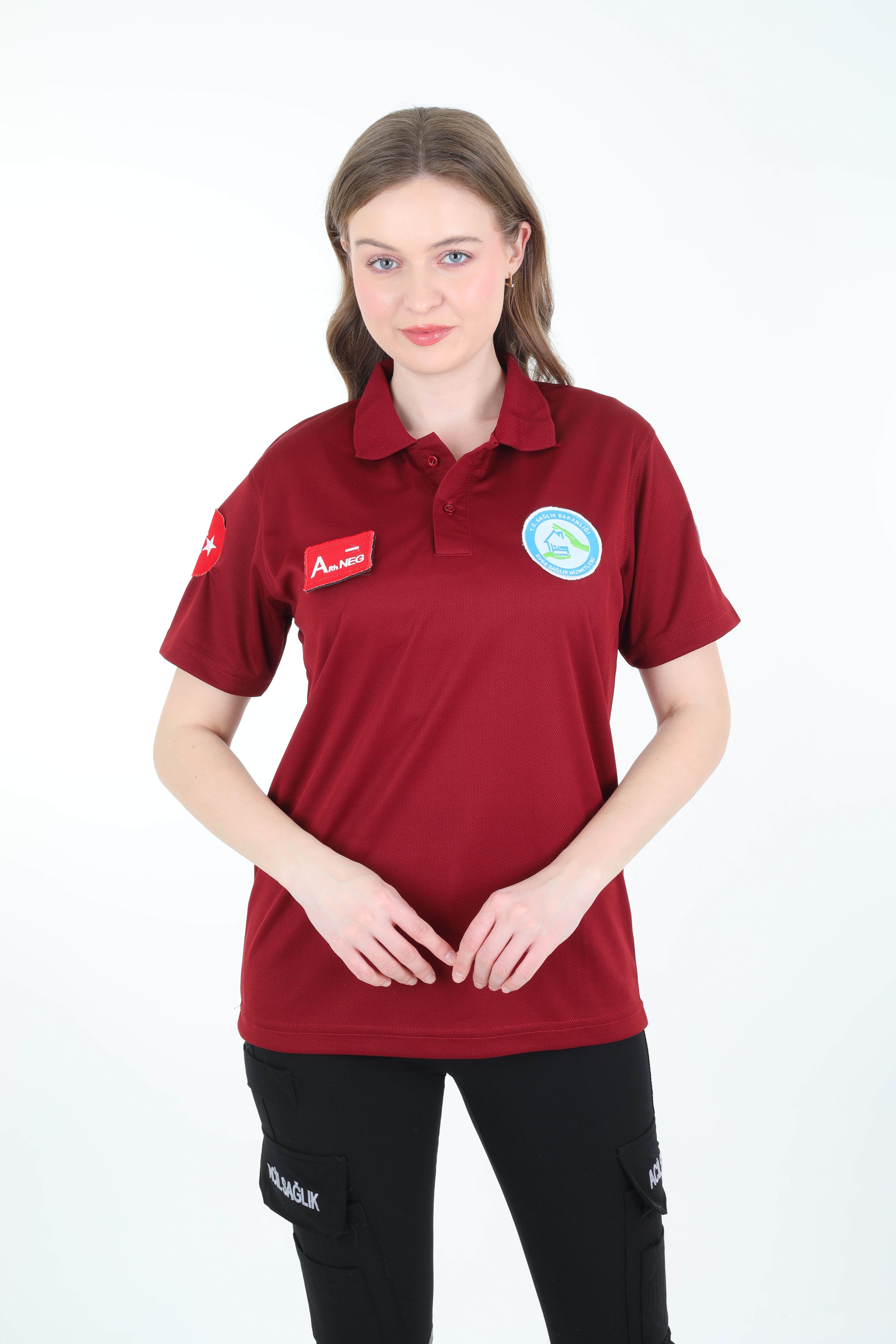 Evde Sağlık Bordo Polo Yaka Comfort T-shirt (Unisex-Fileli)