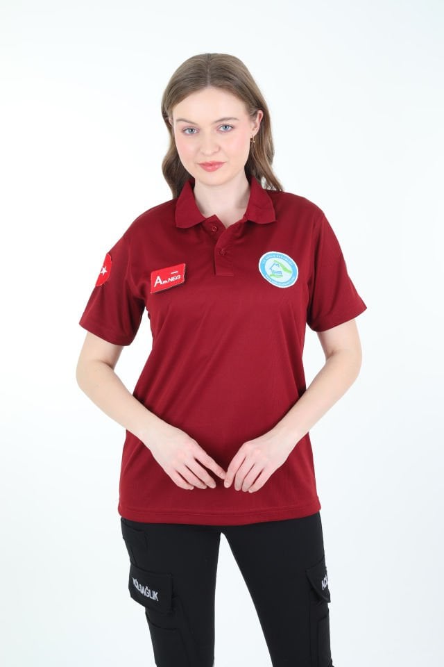 Evde Sağlık Bordo Polo Yaka Comfort T-shirt (Unisex-Fileli)