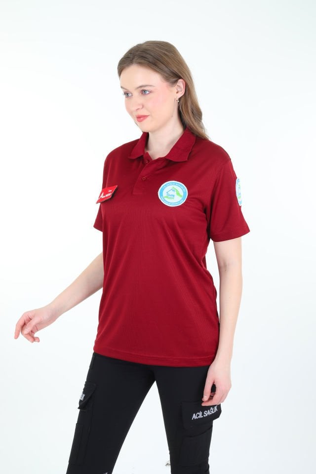 Evde Sağlık Bordo Polo Yaka Comfort T-shirt (Unisex-Fileli)