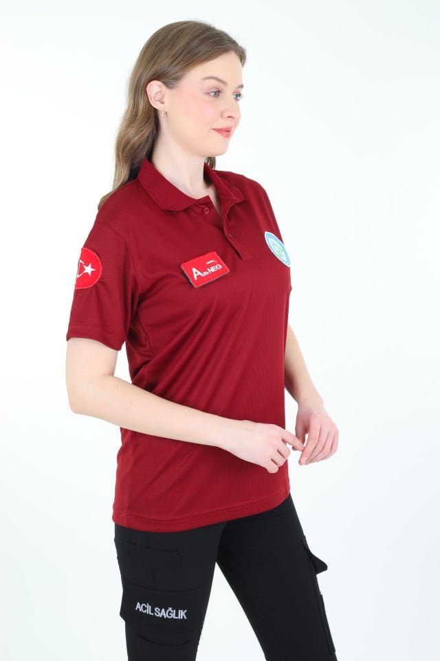 Evde Sağlık Bordo Polo Yaka Comfort T-shirt (Unisex-Fileli)