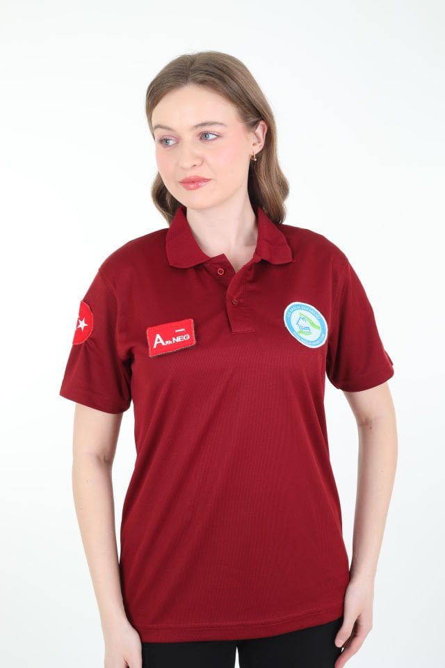 Evde Sağlık Bordo Polo Yaka Comfort T-shirt (Unisex-Fileli)