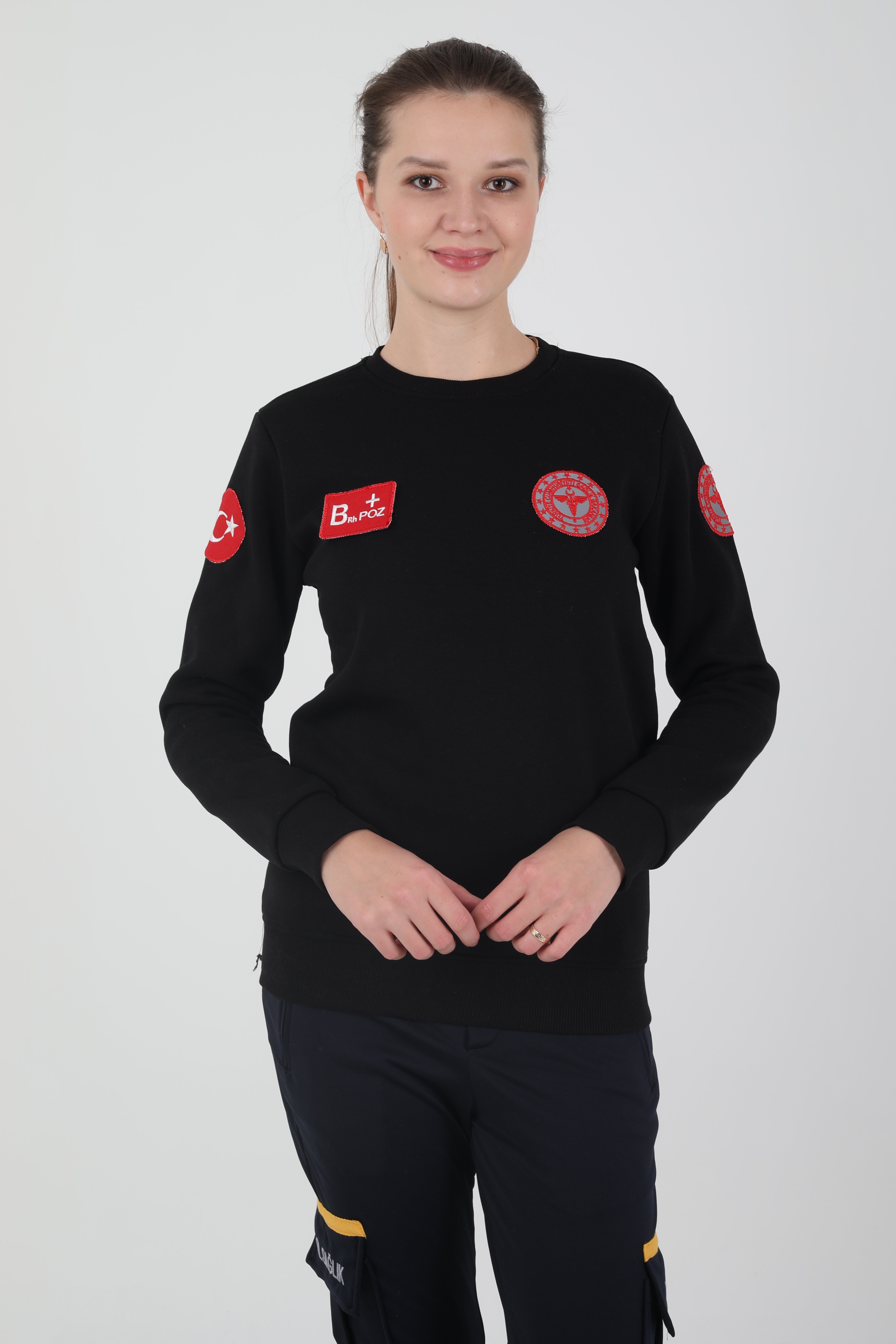 Yeni 112 Acil Sağlık Sıfır Yaka Siyah Swit (Unisex-3 iplik kumaş)