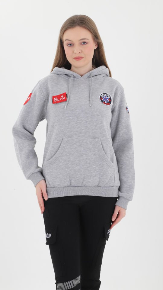 Yeni Paramedik Gri Kapşonlu Swit (Unisex)