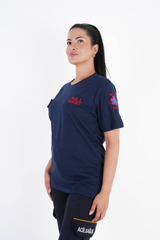 Ritimli Acil Sağlık Lacivert Penye Kısa Kol (Unisex)