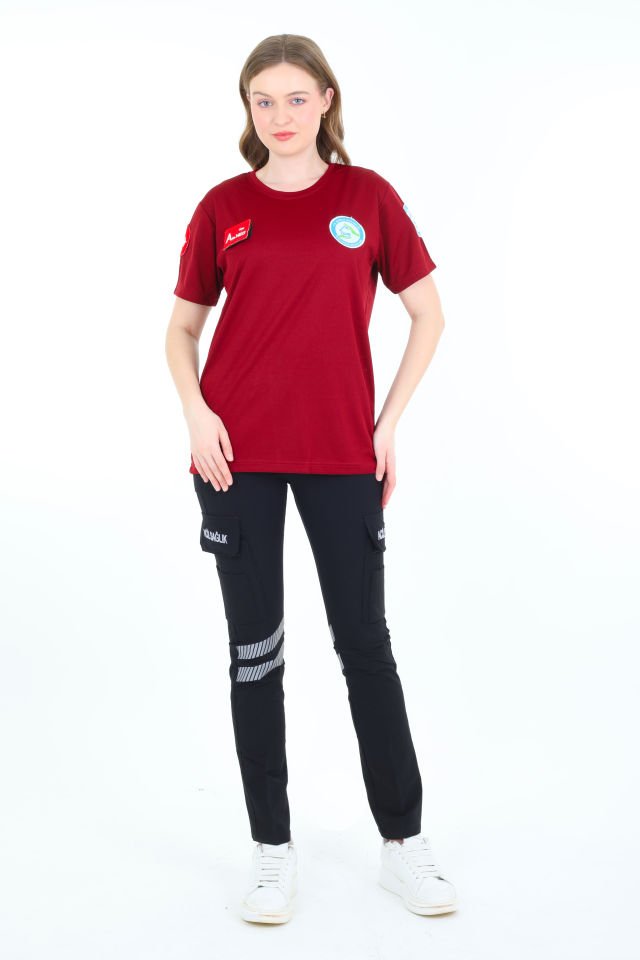 Evde Sağlık Bordo Sıfır Yaka Comfort T-shirt (Unisex-Fileli)