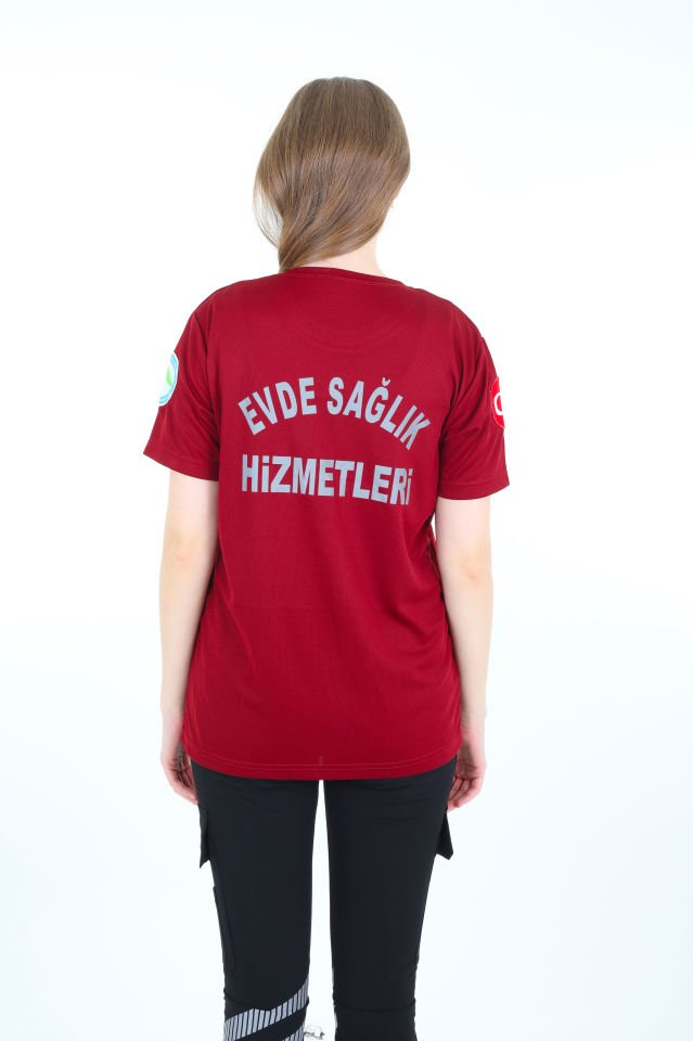 Evde Sağlık Bordo Sıfır Yaka Comfort T-shirt (Unisex-Fileli)