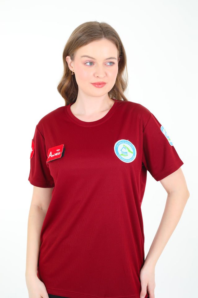 Evde Sağlık Bordo Sıfır Yaka Comfort T-shirt (Unisex-Fileli)