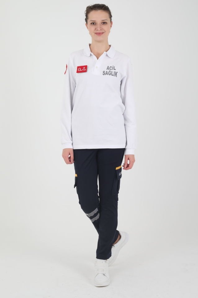 Acil Sağlık Beyaz Uzun Kollu Lacost (Unisex)