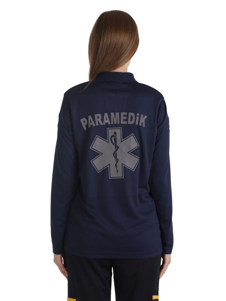 Yeni Paramedik Lacivert Uzun Kollu Polo Yaka Comfort T-shirt (Unisex-Fileli)