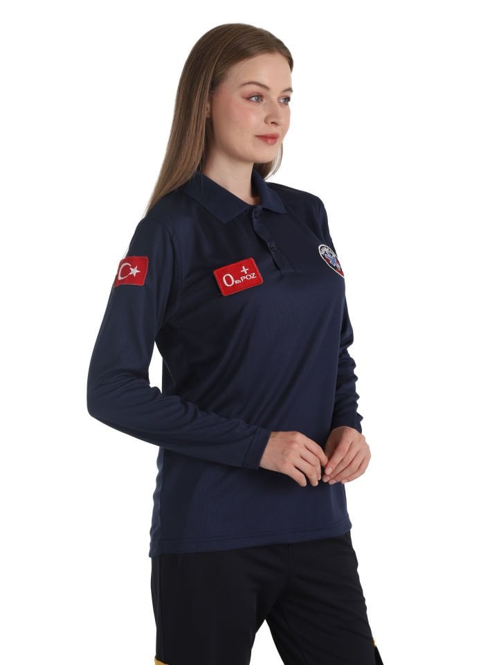 Yeni Paramedik Lacivert Uzun Kollu Polo Yaka Comfort T-shirt (Unisex-Fileli)