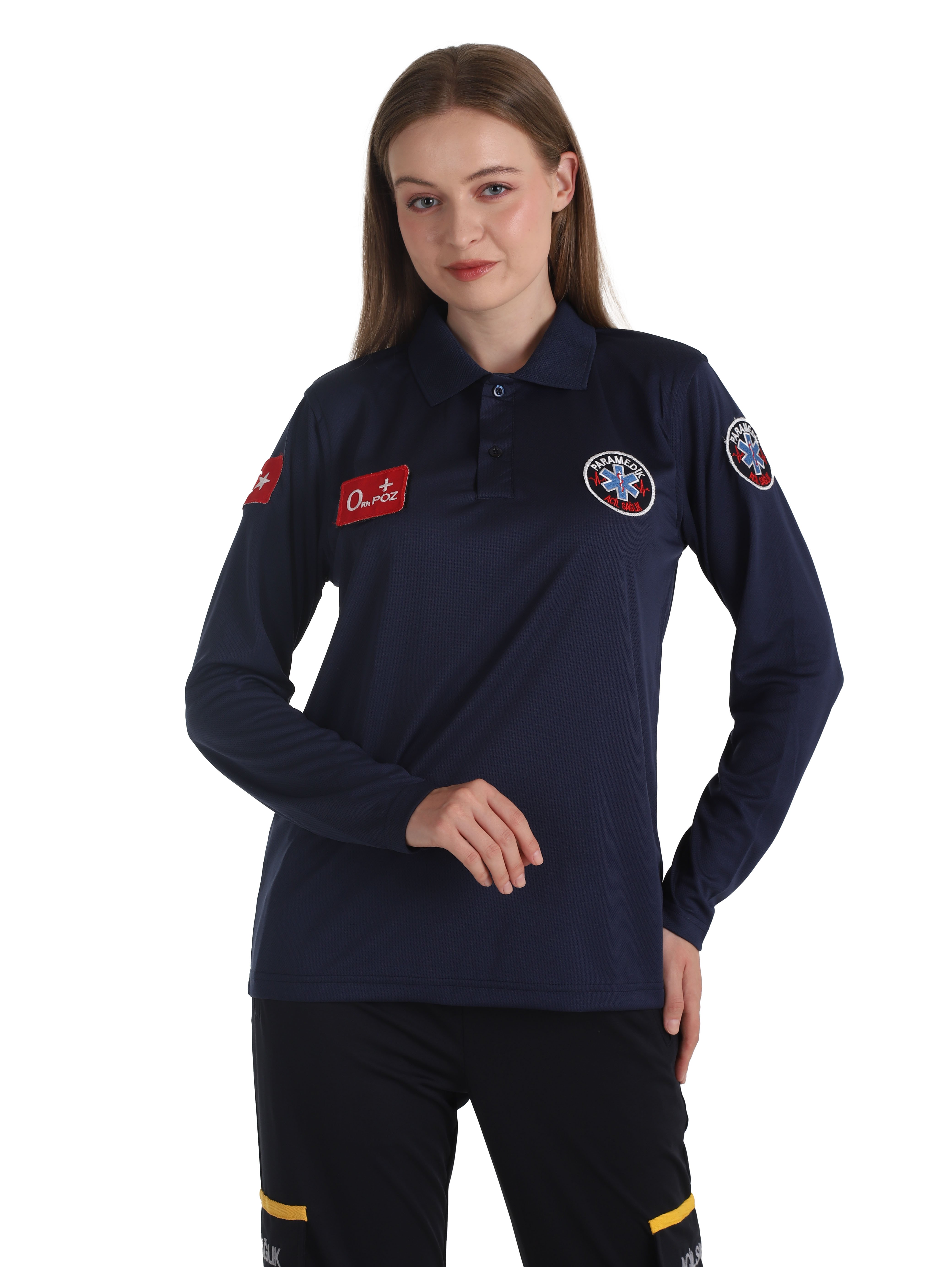 Yeni Paramedik Lacivert Uzun Kollu Polo Yaka Comfort T-shirt (Unisex-Fileli)