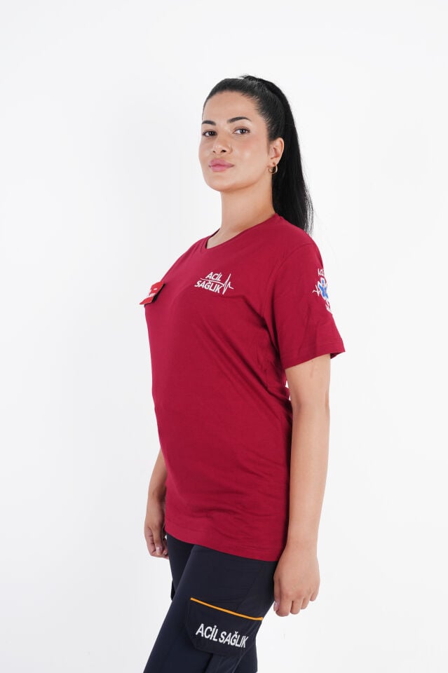 Ritimli Acil Sağlık Bordo Penye Kısa Kol (Unisex)