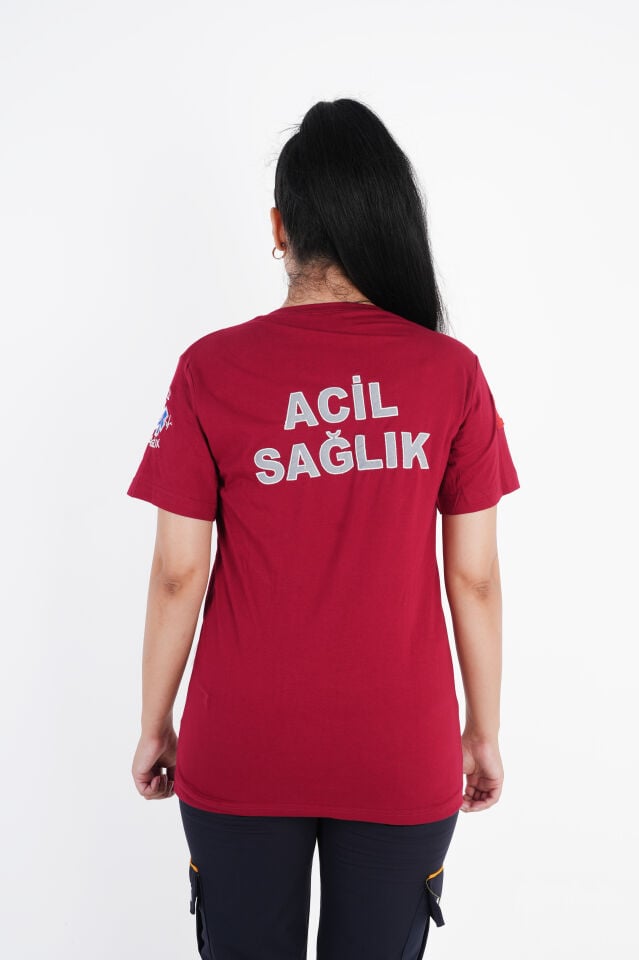 Ritimli Acil Sağlık Bordo Penye Kısa Kol (Unisex)