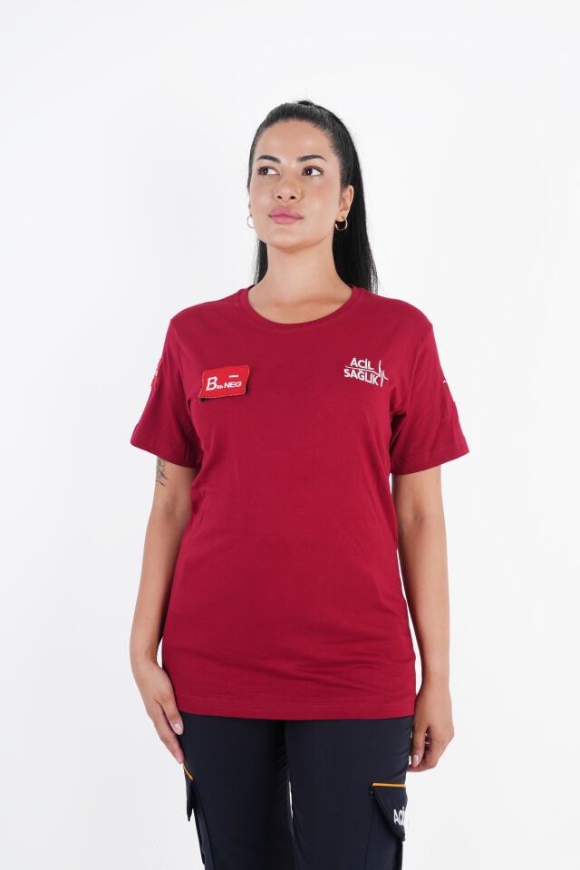Ritimli Acil Sağlık Bordo Penye Kısa Kol (Unisex)