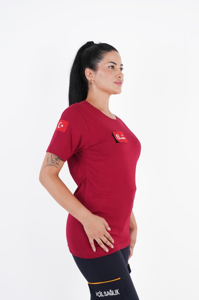 Ritimli Acil Sağlık Bordo Penye Kısa Kol (Unisex)