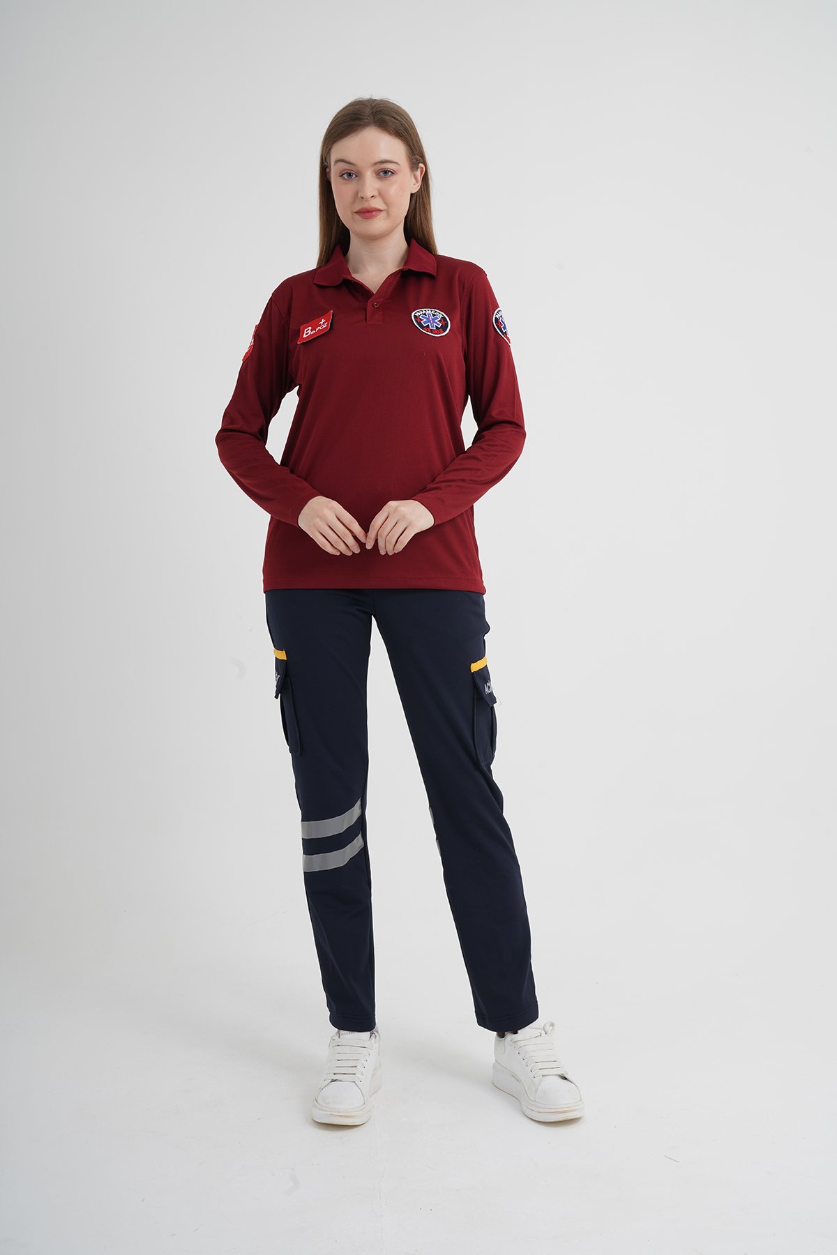 Yeni Paramedik Bordo Uzun Kollu Polo Yaka Comfort T-shirt (Unisex-Fileli)
