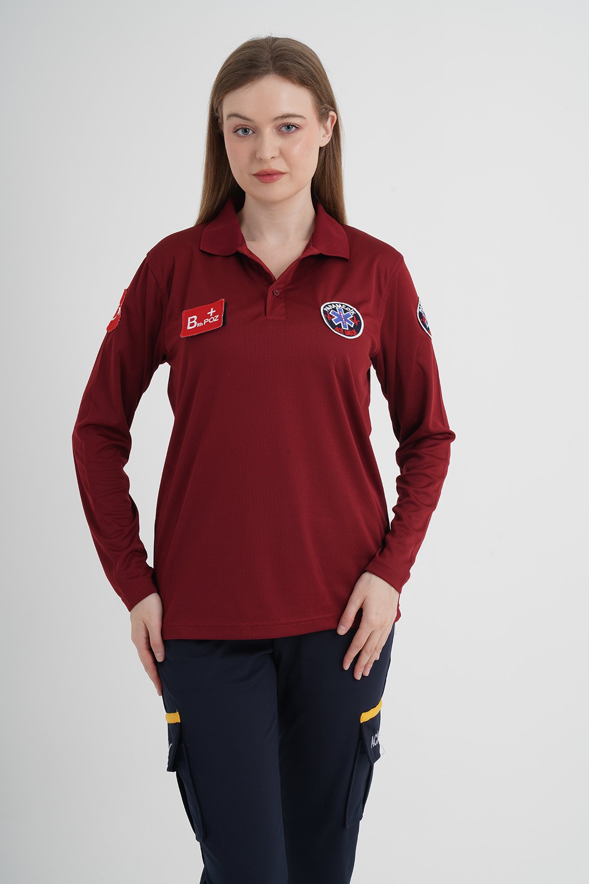 Yeni Paramedik Bordo Uzun Kollu Polo Yaka Comfort T-shirt (Unisex-Fileli)