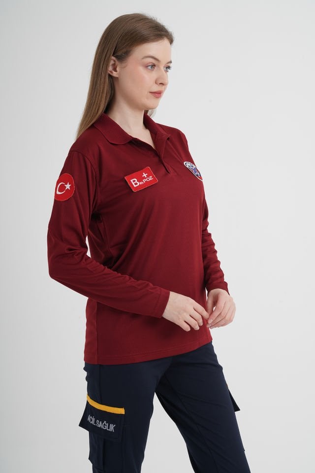 Yeni Paramedik Bordo Uzun Kollu Polo Yaka Comfort T-shirt (Unisex-Fileli)