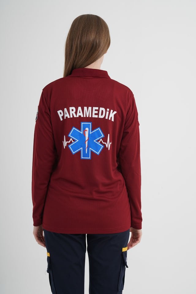 Yeni Paramedik Bordo Uzun Kollu Polo Yaka Comfort T-shirt (Unisex-Fileli)