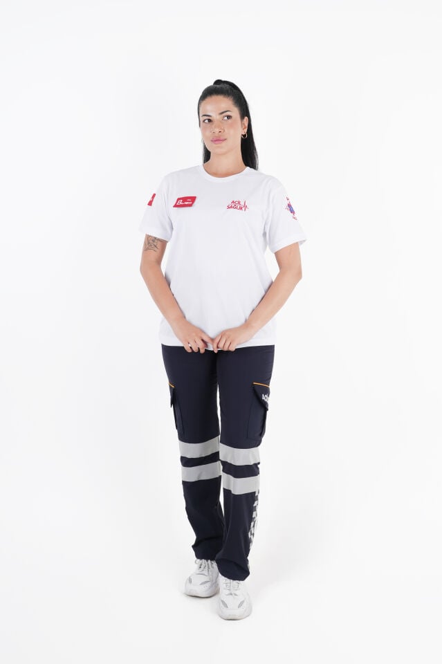 Ritimli Acil Sağlık Beyaz Penye Kısa Kol (Unisex)