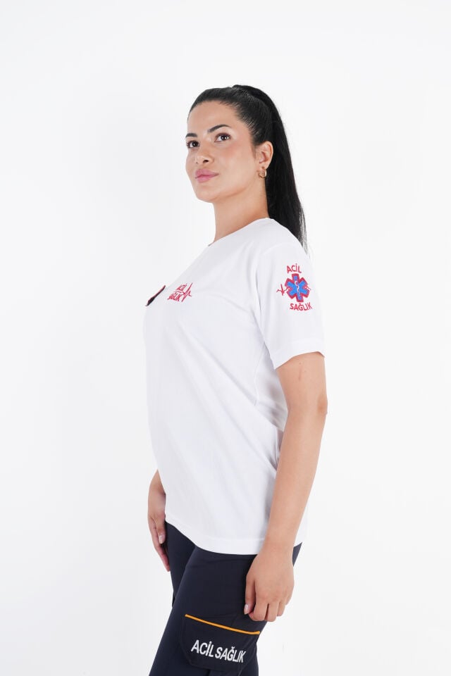Ritimli Acil Sağlık Beyaz Penye Kısa Kol (Unisex)