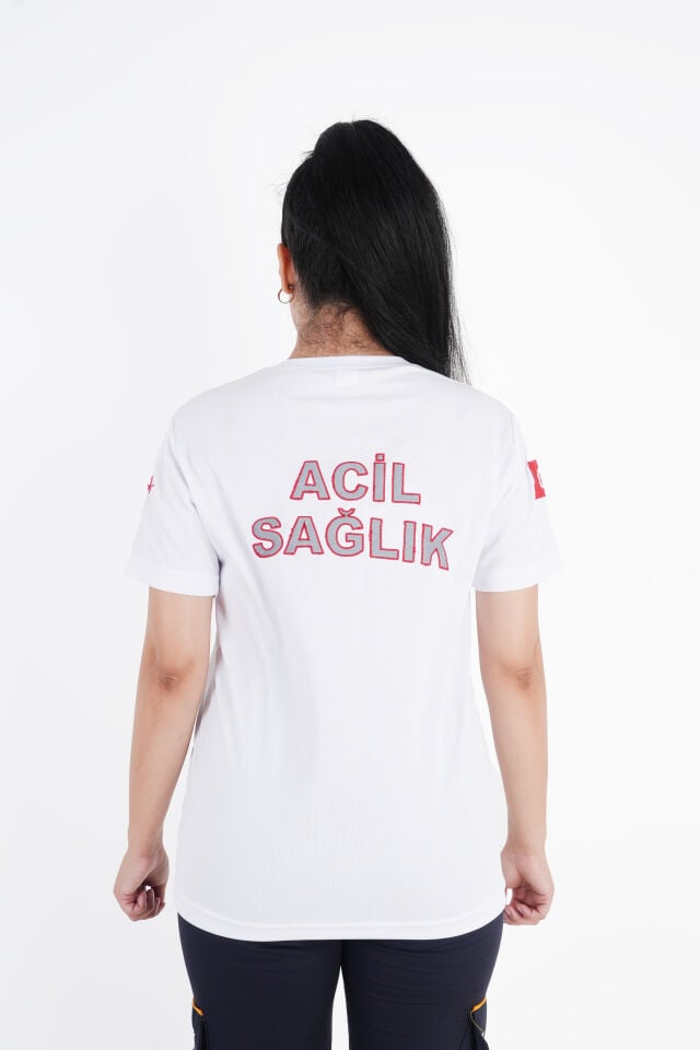 Ritimli Acil Sağlık Beyaz Penye Kısa Kol (Unisex)