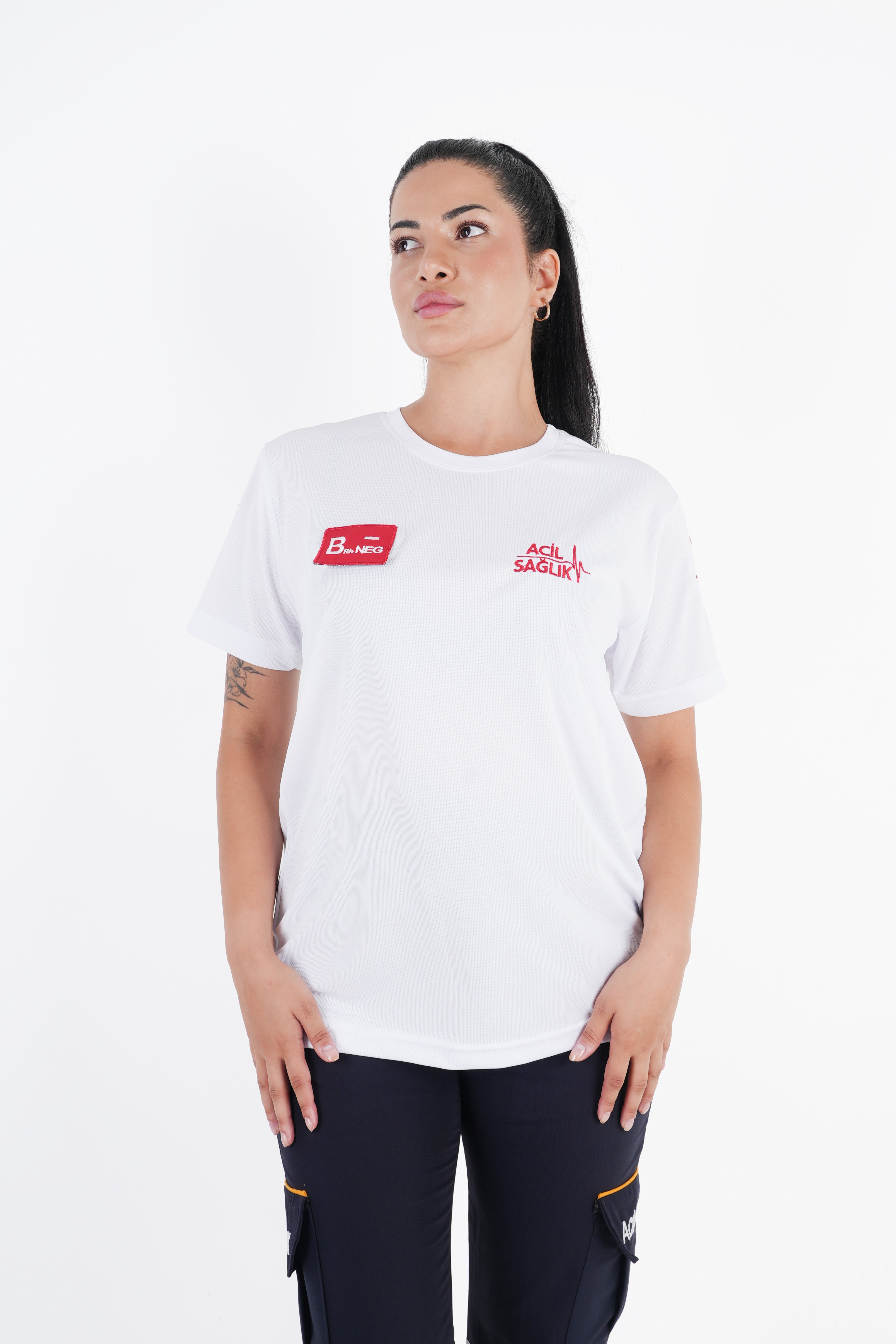 Ritimli Acil Sağlık Beyaz Penye Kısa Kol (Unisex)