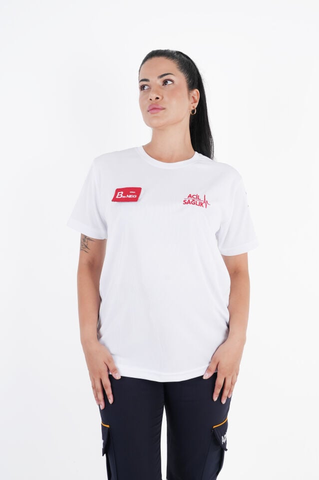 Ritimli Acil Sağlık Beyaz Penye Kısa Kol (Unisex)