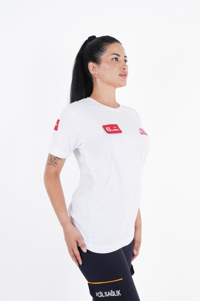 Ritimli Acil Sağlık Beyaz Penye Kısa Kol (Unisex)