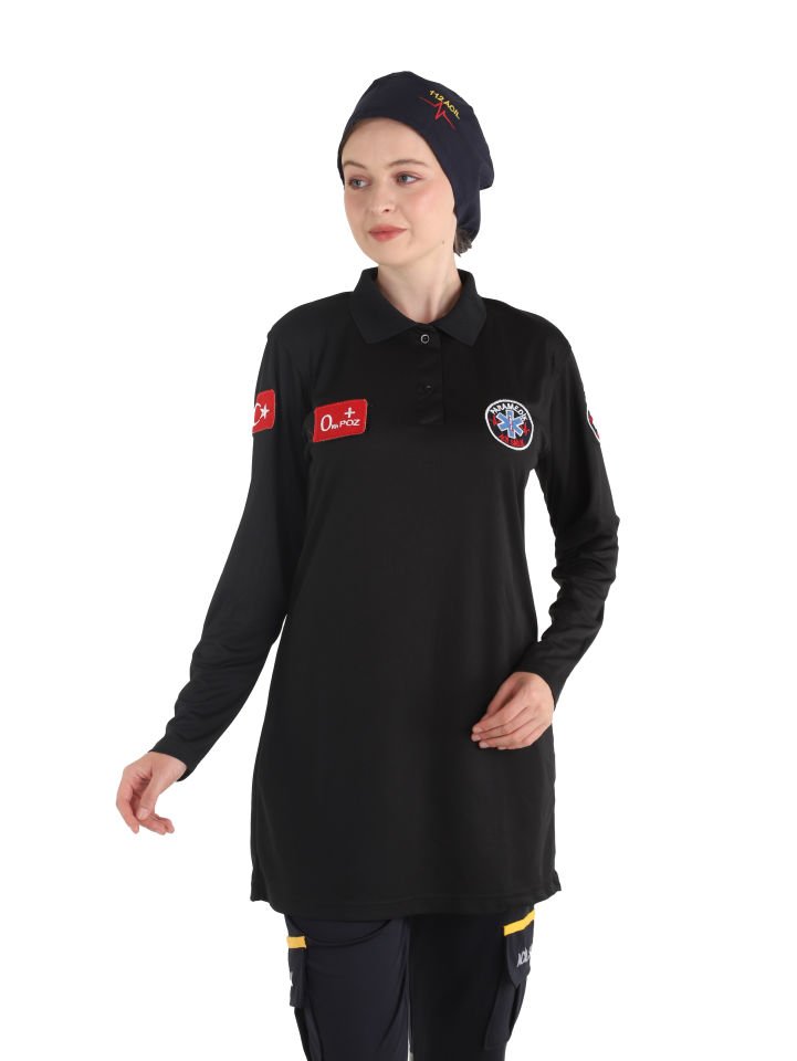 Yeni Paramedik Siyah Comfort Tunik (Fileli)