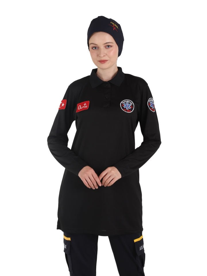 Yeni Paramedik Siyah Comfort Tunik (Fileli)