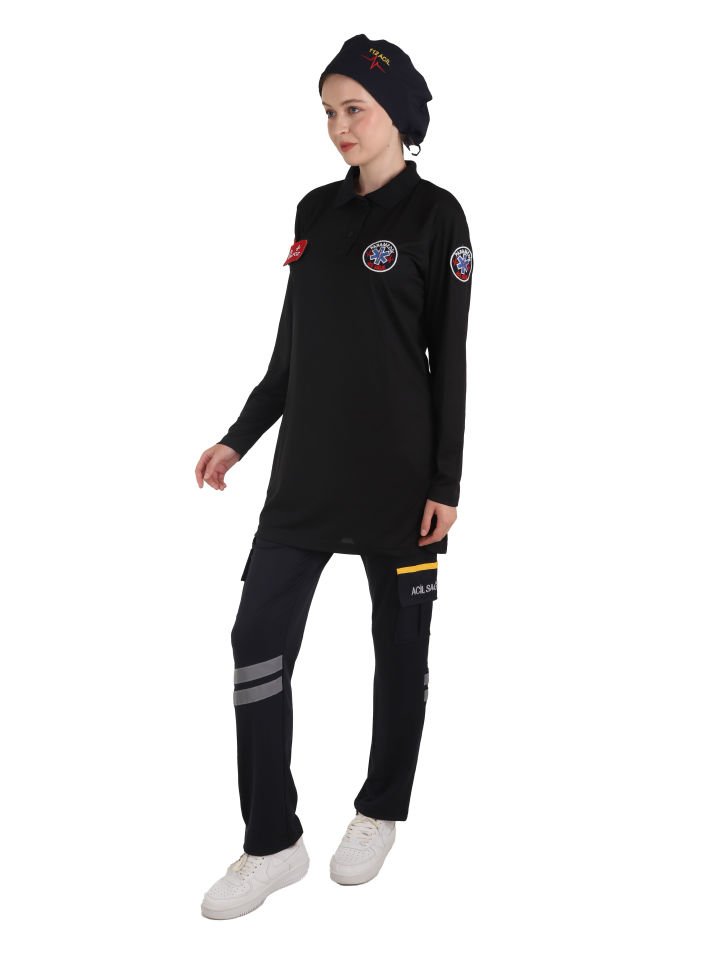 Yeni Paramedik Siyah Comfort Tunik (Fileli)